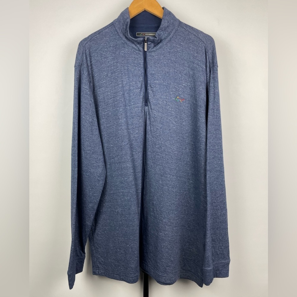 Greg Norman Blue Quarter Zip Pullover Shark Logo‎ Golfing Golf Sweater